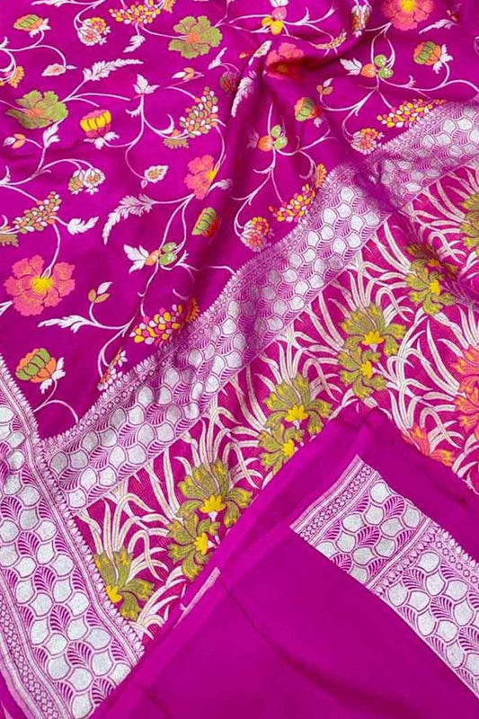 Stunning Pink Banarasi Tussar Georgette Saree - Luxurion World