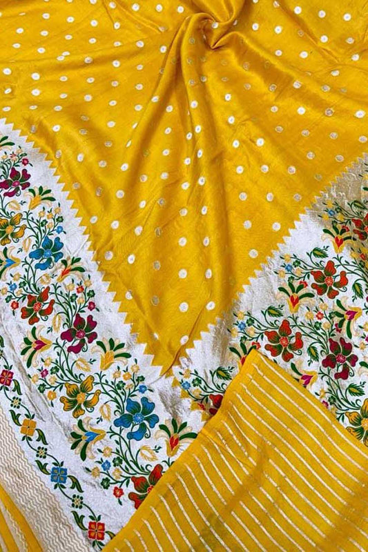 Yellow Banarasi Tussar Georgette Saree - Elegant and Luxurious