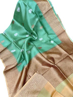 Ethically crafted Green Banarasi Kora Silk Saree - Luxurion World