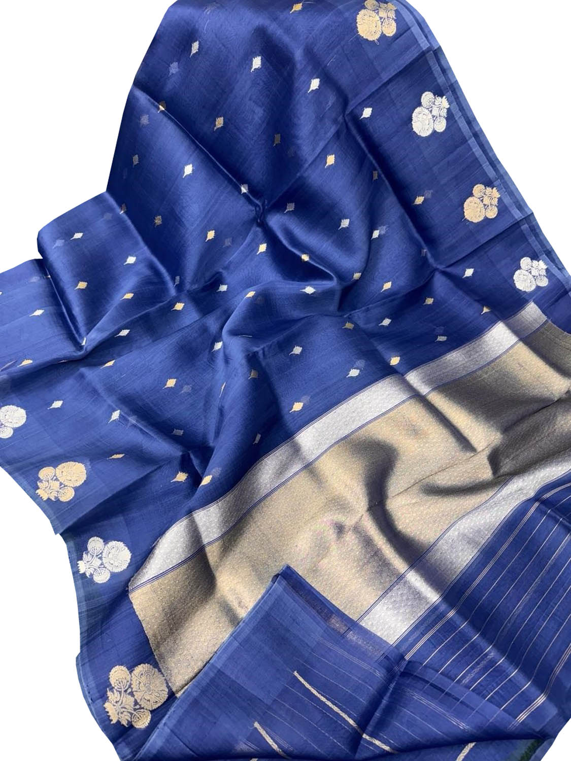 Exquisite Blue Handloom Banarasi Pure Kora Silk Saree - Luxurion World