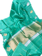Exquisite Green Handloom Banarasi Pure Kora Silk Saree - Luxurion World