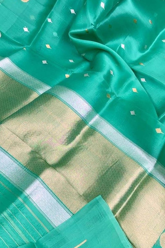Exquisite Green Handloom Banarasi Pure Kora Silk Saree