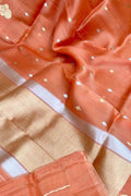 Exquisite Orange Handloom Banarasi Pure Kora Silk Saree - Luxurion World