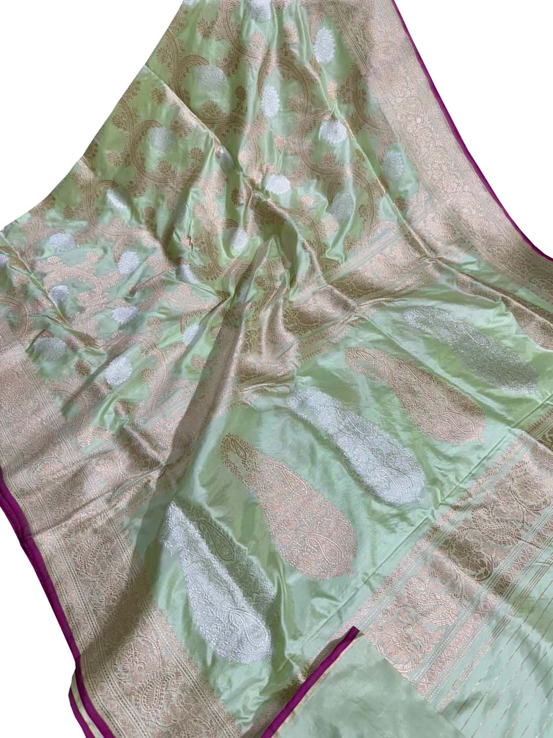 Exquisite Green Banarasi Katan Silk Saree - Luxurion World