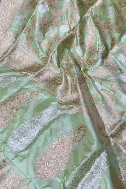Exquisite Green Banarasi Katan Silk Saree - Luxurion World