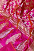 Exquisite Pink Banarasi Silk Saree - Handloom Katan - Luxurion World