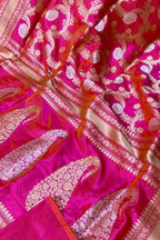 Exquisite Pink Banarasi Silk Saree - Handloom Katan - Luxurion World