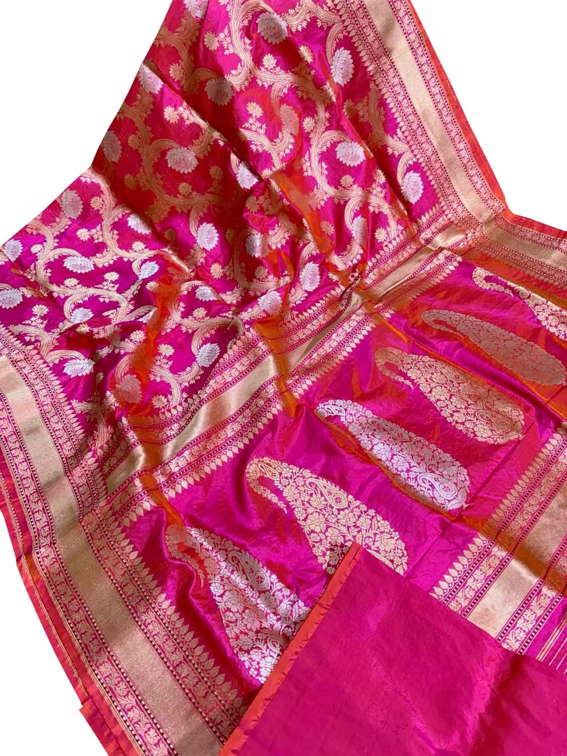 Exquisite Pink Banarasi Silk Saree - Handloom Katan - Luxurion World