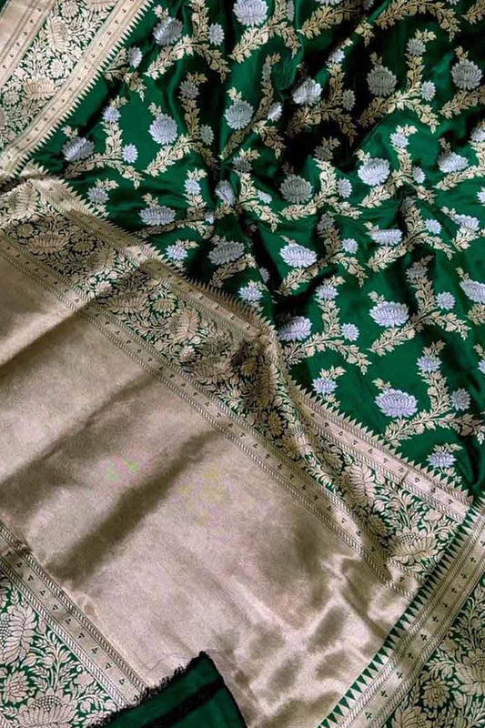 Exquisite Green Banarasi Handloom Silk Saree - Luxurion World