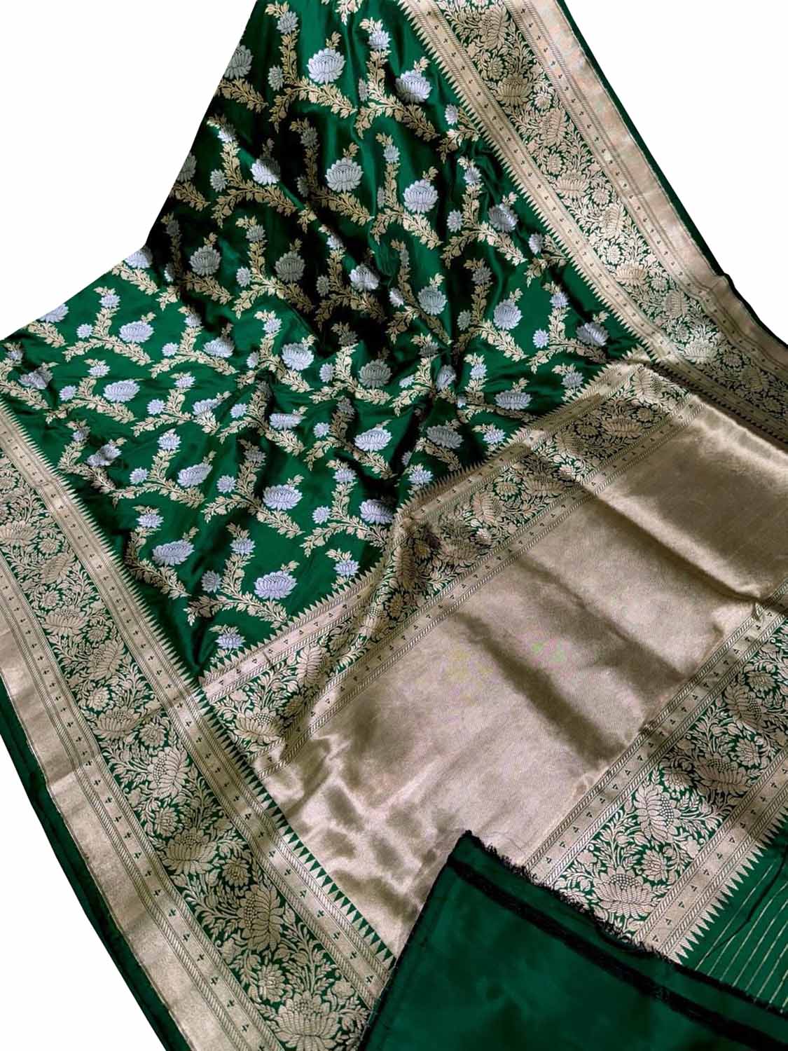 Exquisite Green Banarasi Handloom Silk Saree - Luxurion World