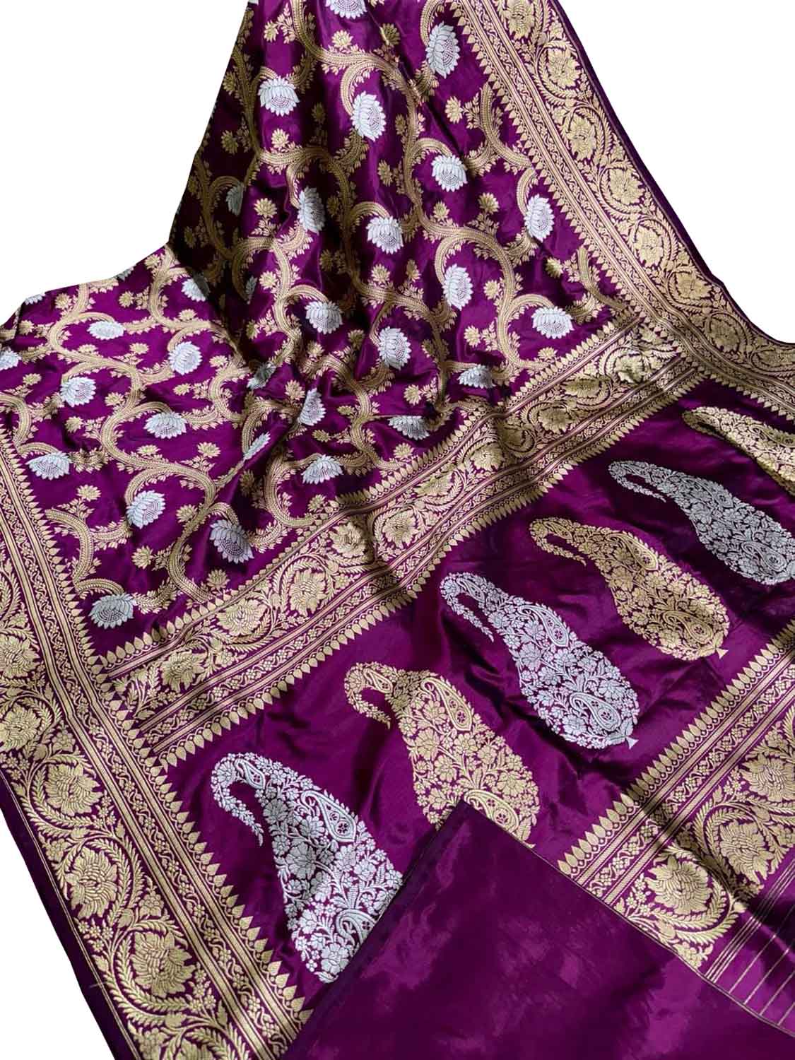 Elegant Purple Banarasi Silk Saree - Handloom Beauty - Luxurion World