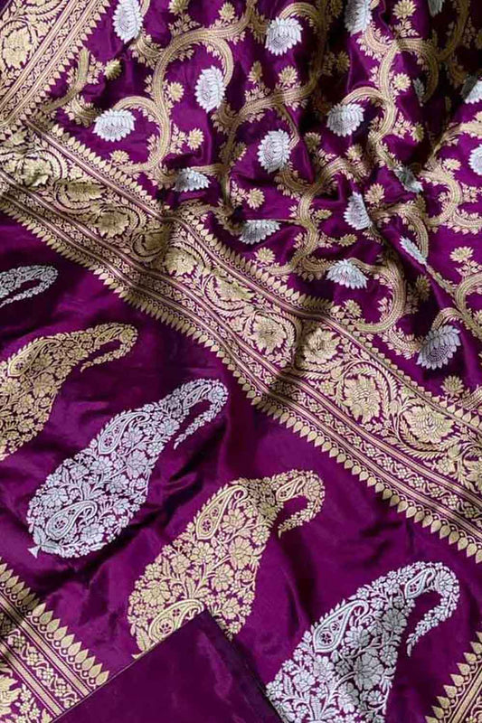 Elegant Purple Banarasi Silk Saree - Handloom Beauty