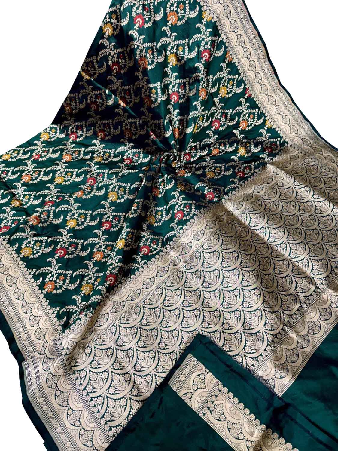 Exquisite Green Handloom Banarasi Pure Katan Silk Saree - Luxurion World