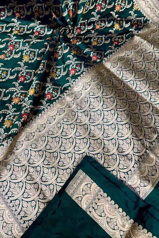 Exquisite Green Handloom Banarasi Pure Katan Silk Saree - Luxurion World