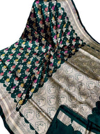 Green Handloom Banarasi Pure Katan Silk Saree - Luxurion World