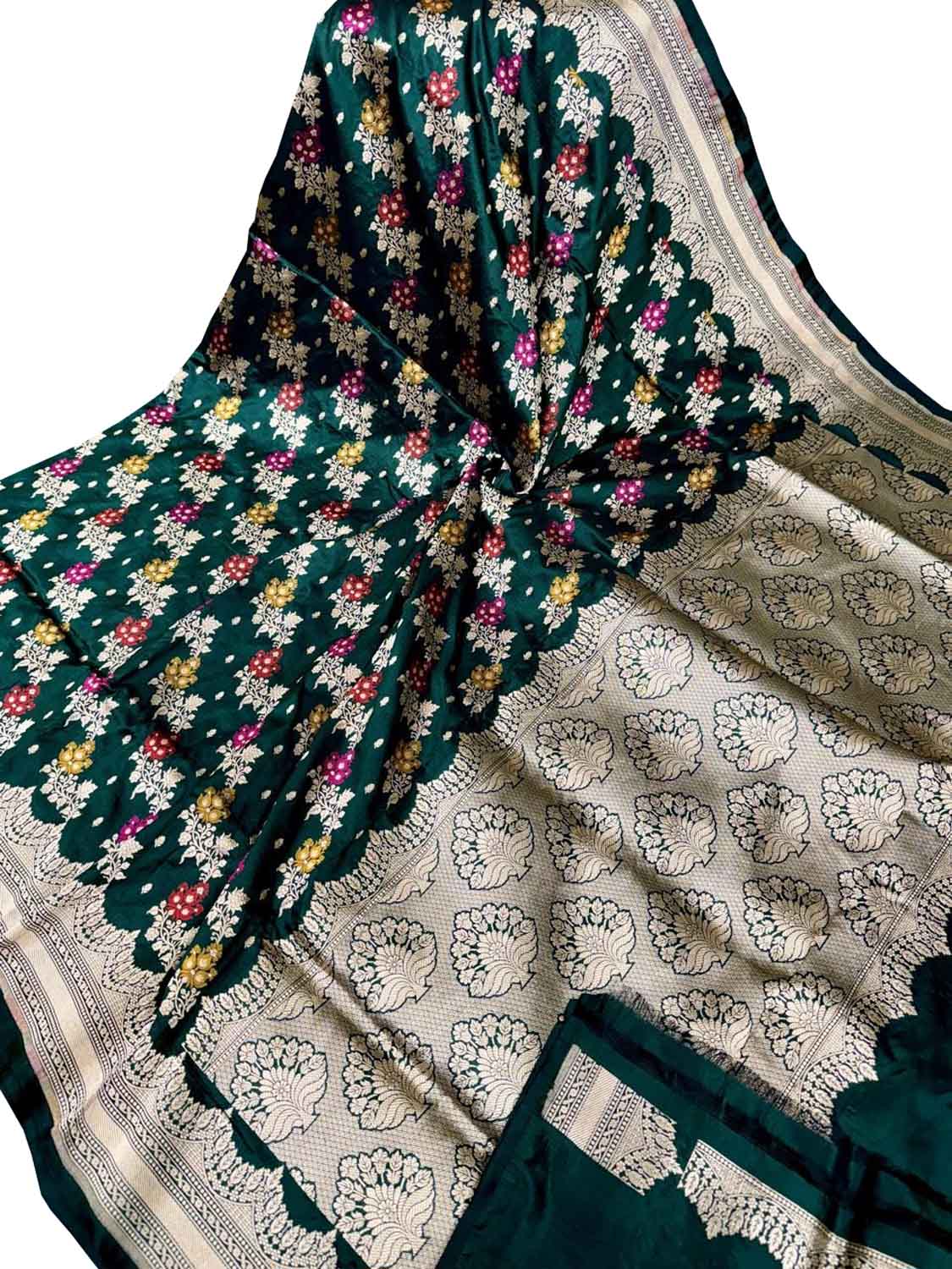 Green Handloom Banarasi Pure Katan Silk Saree - Luxurion World
