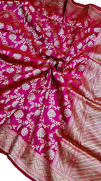 Exquisite Pink Banarasi Handloom Silk Sona Roopa Saree - Luxurion World