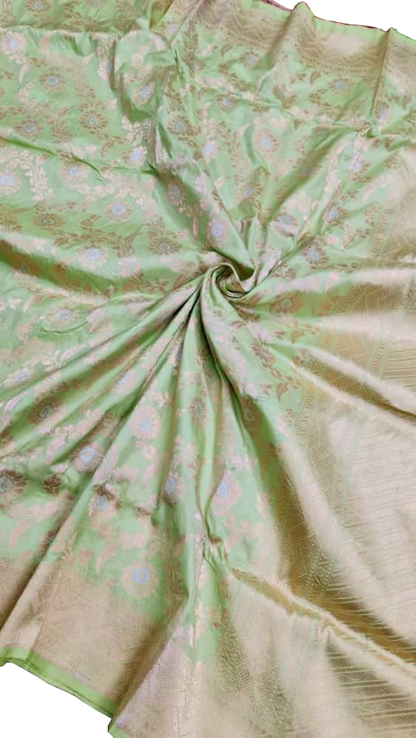 Exquisite Green Banarasi Katan Silk Sona Roopa Saree - Luxurion World