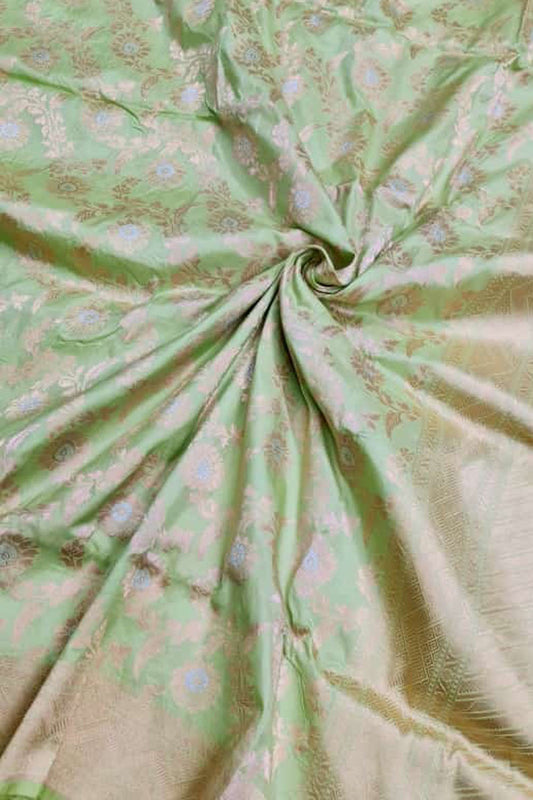 Exquisite Green Banarasi Katan Silk Sona Roopa Saree