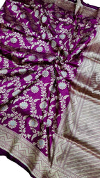 Exquisite Purple Banarasi Handloom Silk Sona Roopa Saree - Luxurion World