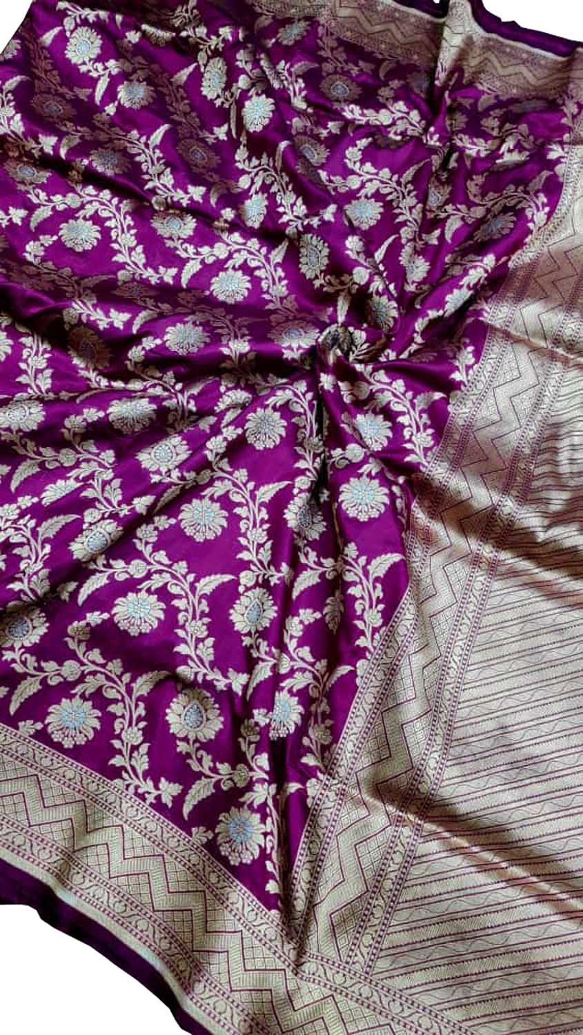 Exquisite Purple Banarasi Handloom Silk Sona Roopa Saree - Luxurion World