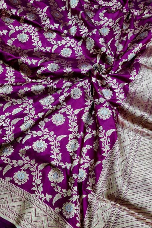 Exquisite Purple Banarasi Handloom Silk Sona Roopa Saree - Luxurion World