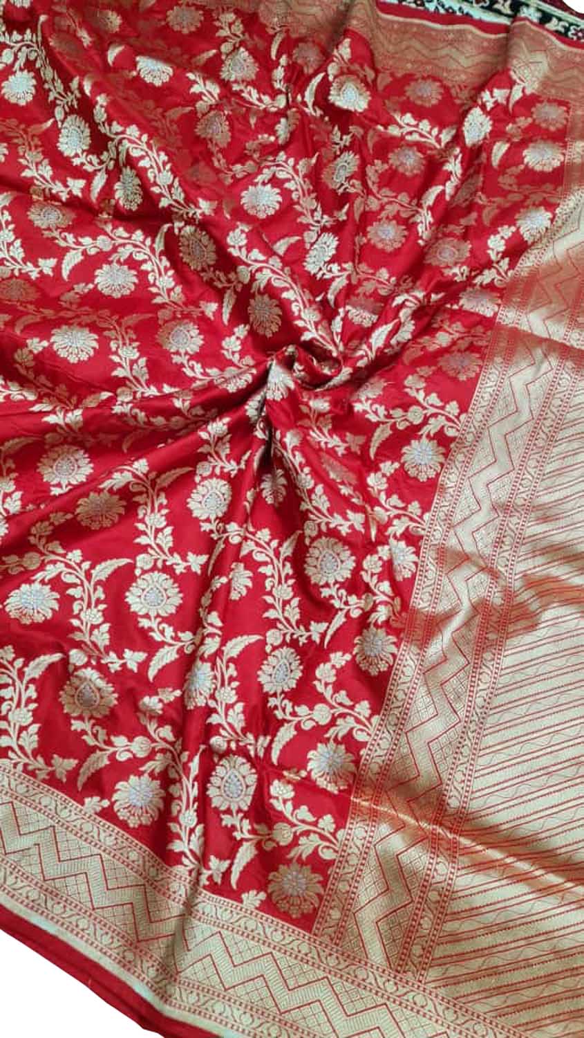 Exquisite Red Banarasi Handloom Silk Sona Roopa Saree - Luxurion World