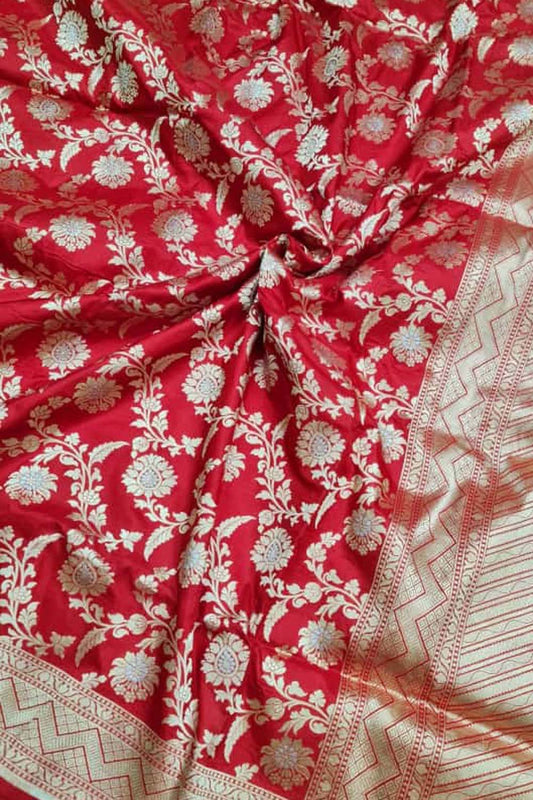 Exquisite Red Banarasi Handloom Silk Sona Roopa Saree