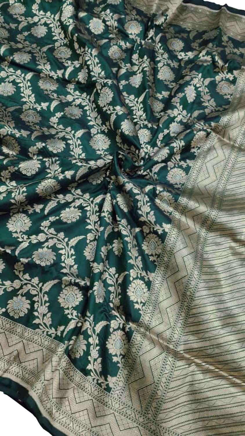 Exquisite Green Banarasi Handloom Silk Sona Roopa Saree - Luxurion World