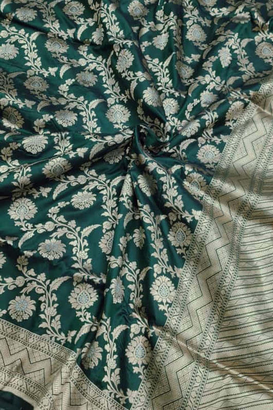 Exquisite Green Banarasi Handloom Silk Sona Roopa Saree - Luxurion World