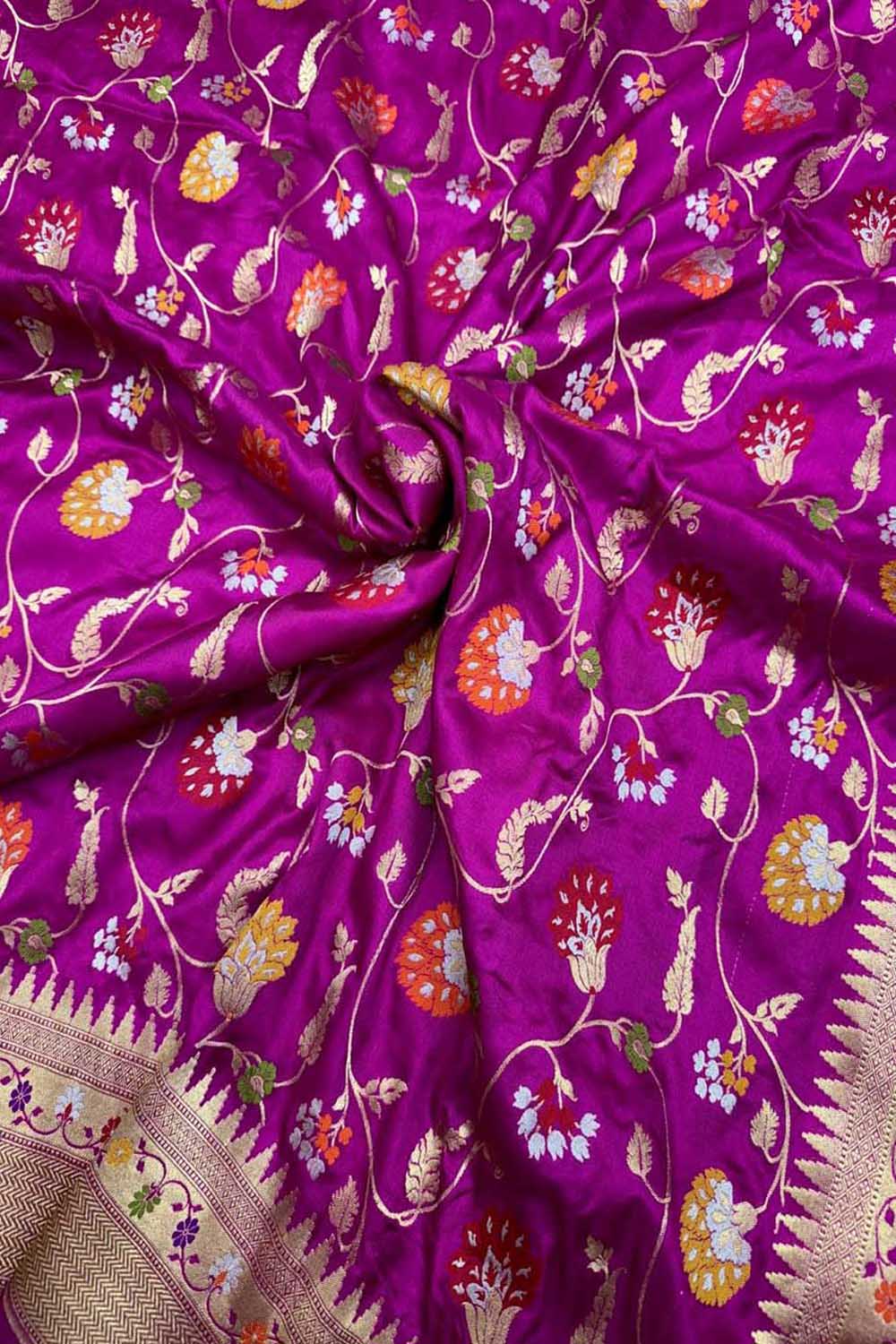 Purple Handloom Banarasi Katan Silk Meenakari Saree - Luxurion World