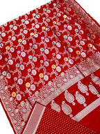 Exquisite Red Handloom Banarasi Katan Silk Meenakari Saree - Luxurion World