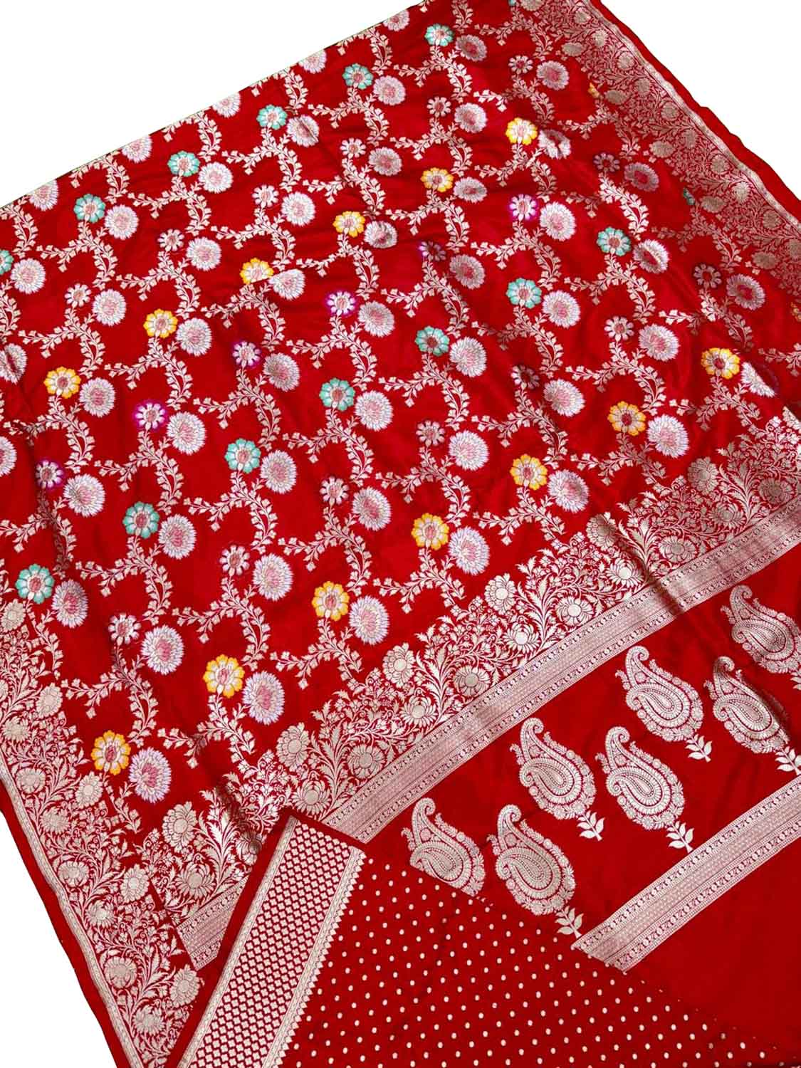 Exquisite Red Handloom Banarasi Katan Silk Meenakari Saree - Luxurion World