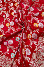 Exquisite Red Handloom Banarasi Katan Silk Meenakari Saree - Luxurion World