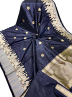 Exquisite Black Handloom Banarasi Silk Saree with Ghat Design - Luxurion World