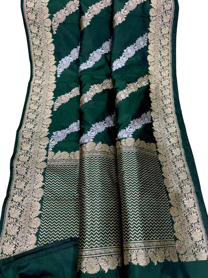 Exquisite Green Banarasi Silk Saree - Handloom Katan - Luxurion World