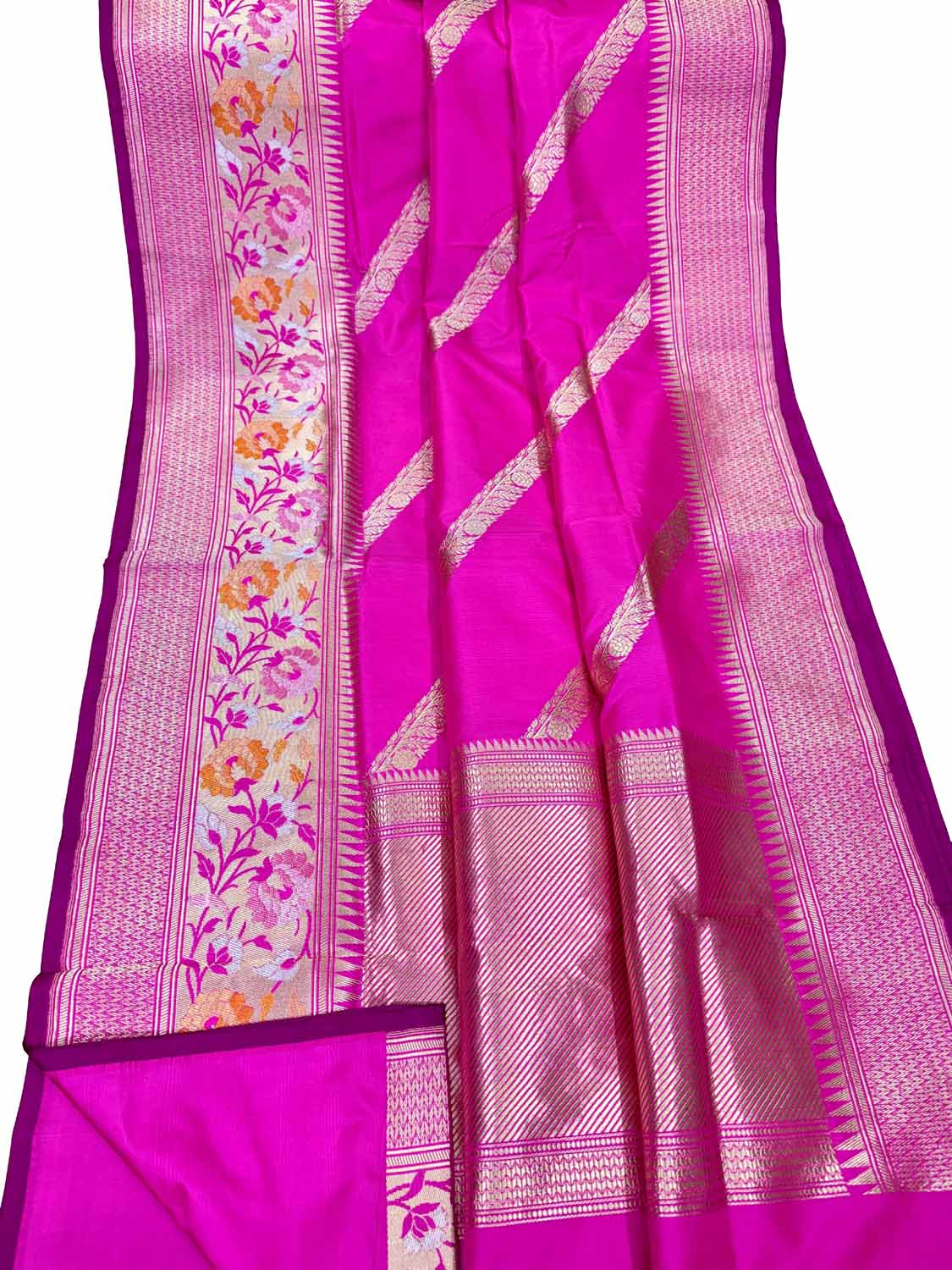 Exquisite Pink Banarasi Katan Silk Saree - Luxurion World