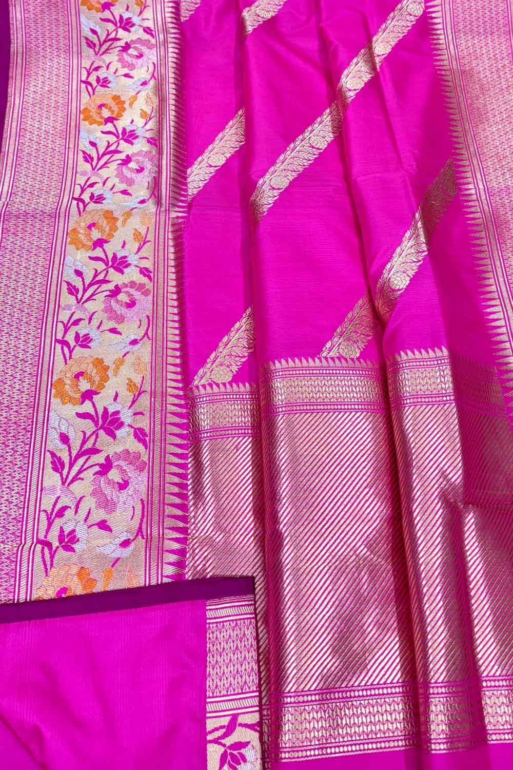 Exquisite Pink Banarasi Katan Silk Saree - Luxurion World