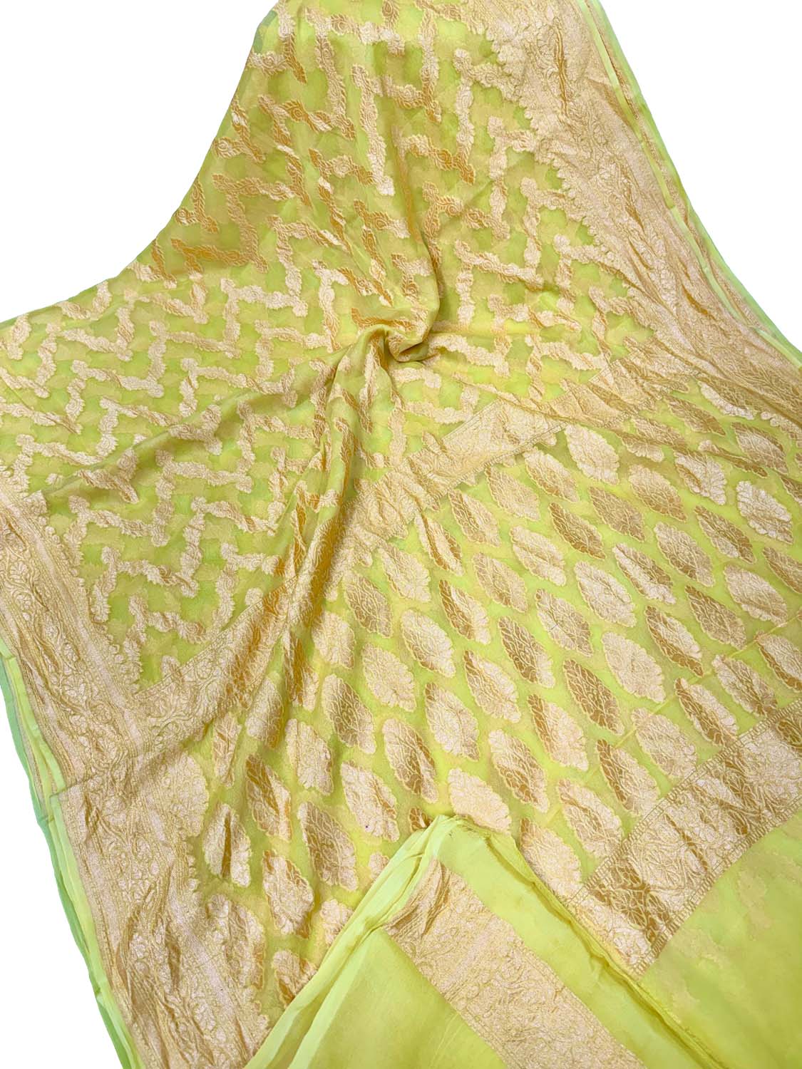 Yellow Handloom Banarasi Chiffon Georgette Saree - Luxurion World