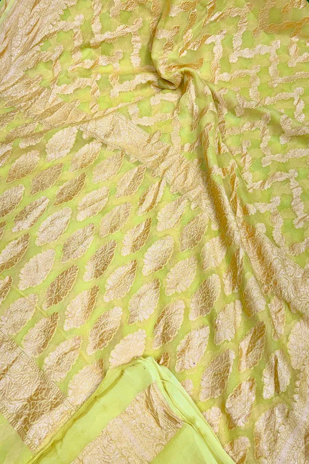Yellow Handloom Banarasi Chiffon Georgette Saree - Luxurion World