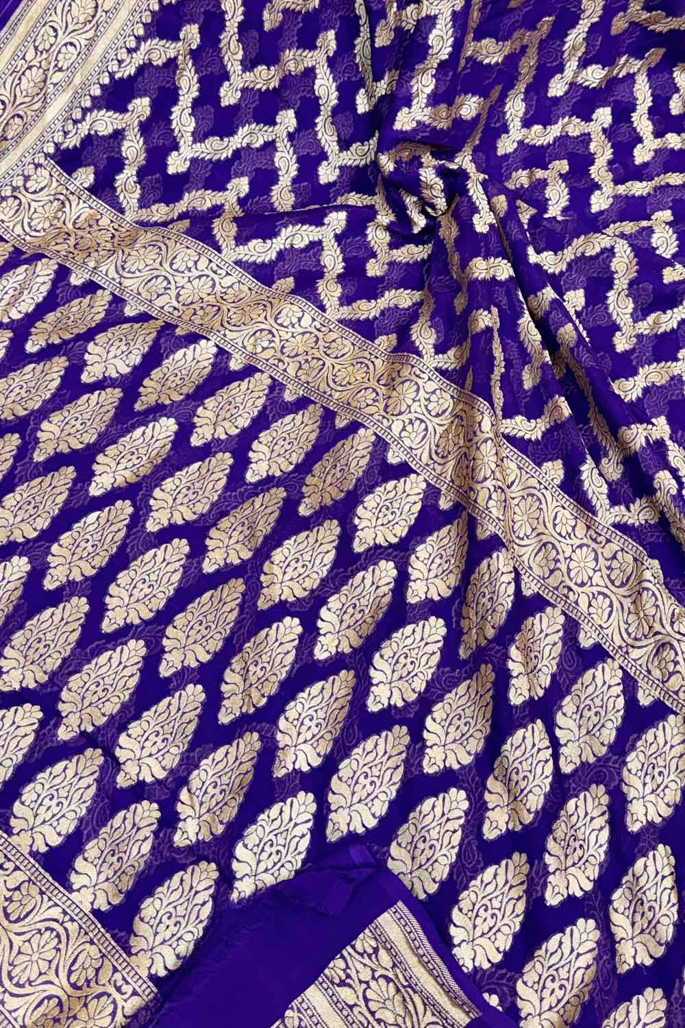Elegant Blue Handloom Banarasi Chiffon Georgette Saree - Luxurion World