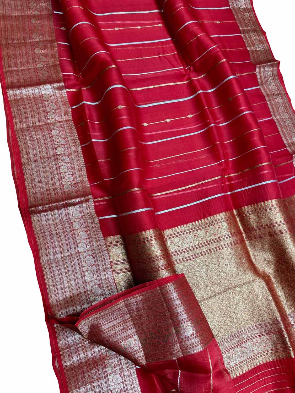 Exquisite Red Banarasi Handloom Silk Saree - Luxurion World