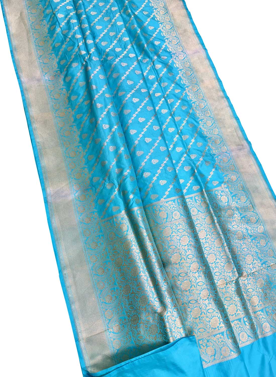 Exquisite Blue Banarasi Handloom Pure Katan Silk Saree - Luxurion World