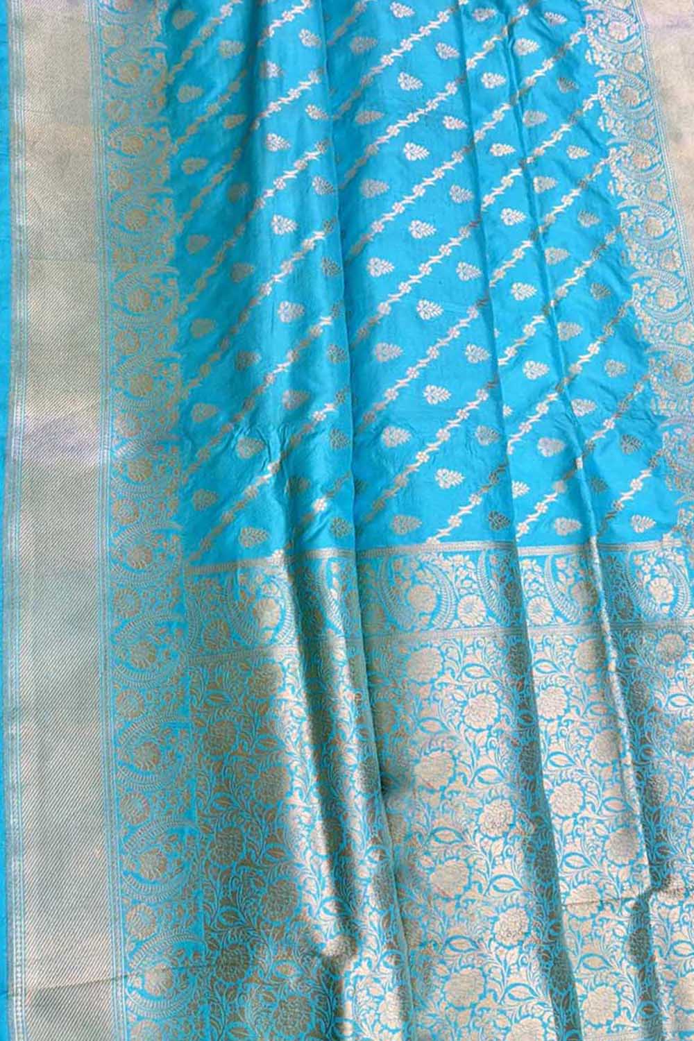 Exquisite Blue Banarasi Handloom Pure Katan Silk Saree - Luxurion World
