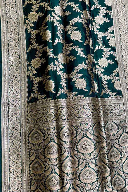 Exquisite Green Banarasi Handloom Pure Katan Silk Saree - Handloom Beauty - Luxurion World