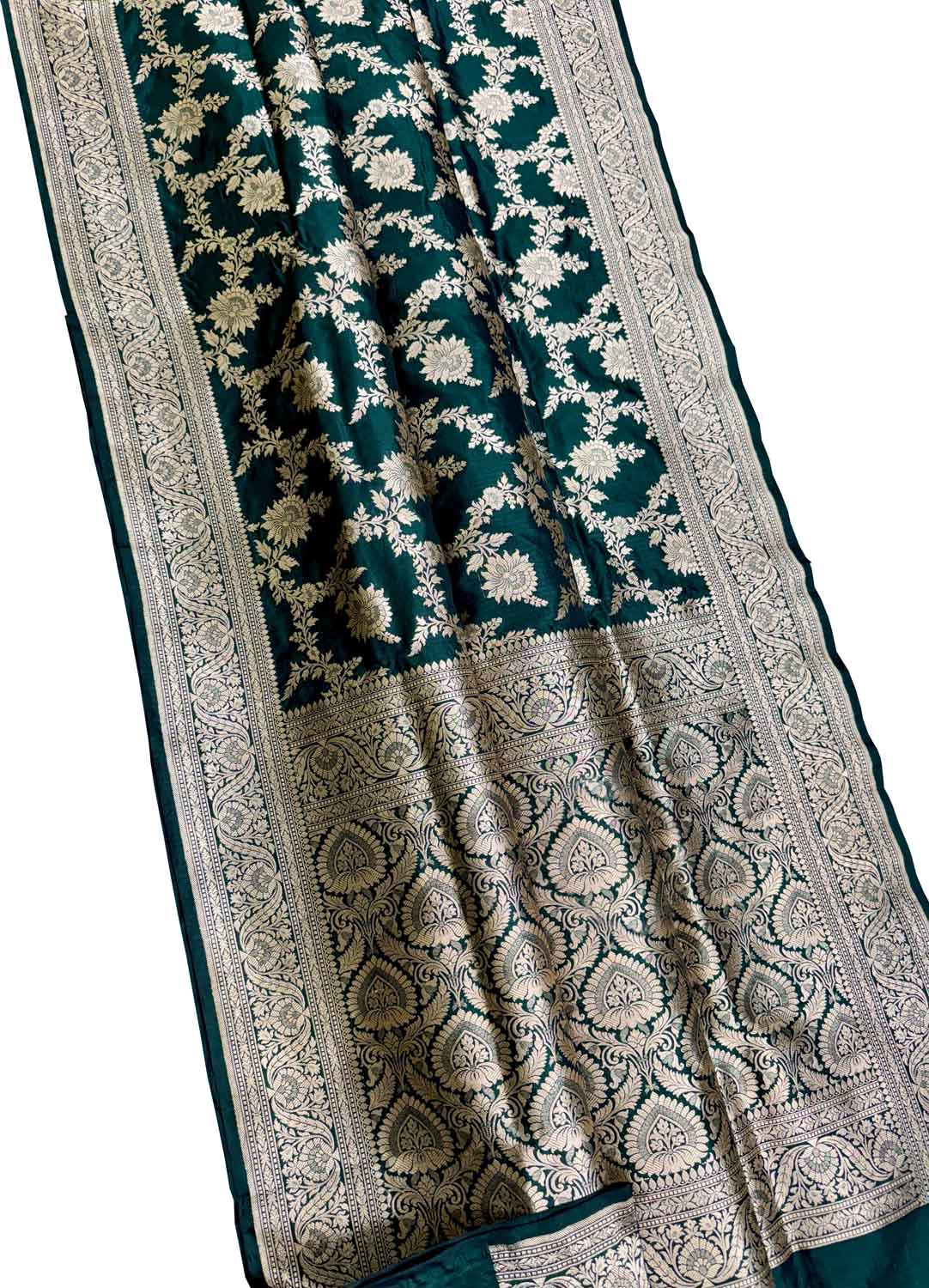 Exquisite Green Banarasi Handloom Pure Katan Silk Saree - Handloom Beauty - Luxurion World