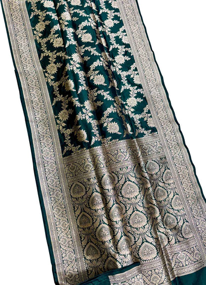 Exquisite Green Banarasi Handloom Pure Katan Silk Saree - Handloom Beauty - Luxurion World