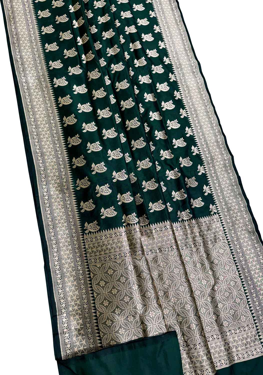 Exquisite Green Banarasi Handloom Pure Katan Silk Saree - Luxurion World