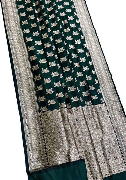 Exquisite Green Banarasi Handloom Pure Katan Silk Saree - Luxurion World