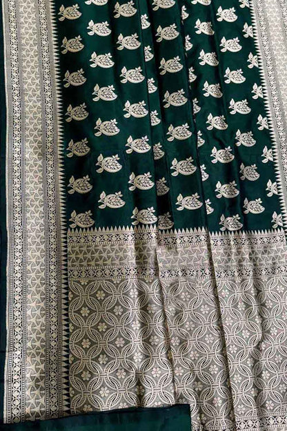 Exquisite Green Banarasi Handloom Pure Katan Silk Saree - Luxurion World